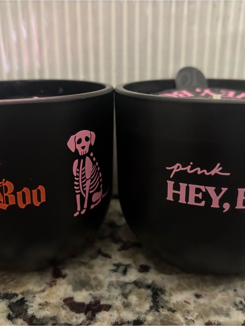 Pink HEY, Boo Matte Black Halloween candle Duo